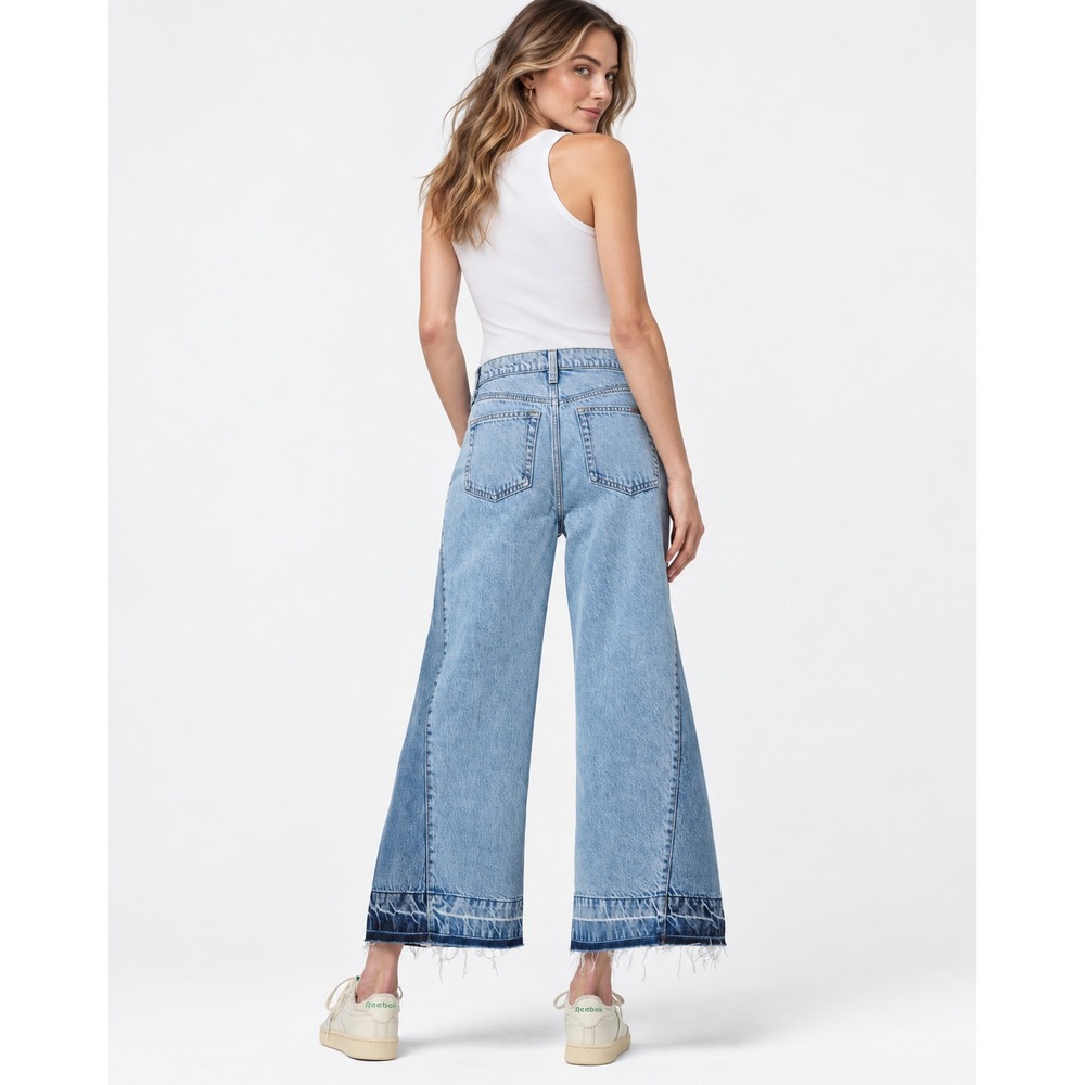 JOE'S Womens 29 New HANNAH Jeans Wide Leg Flare Bootcut Raw Hem Dark Side Panels